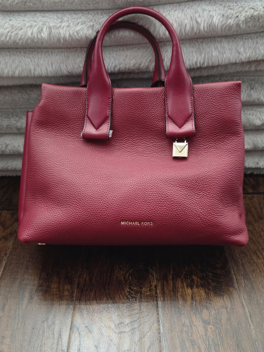 NWT Michael Kors Rollins Large Leather Satchel Bag Maroon